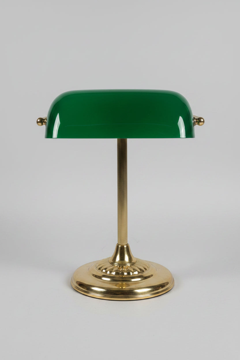 Vintage Bankers Lamp with Green Glass Shade