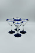 Set of 6 Cobalt Blue Rim Hand Blown Martini Glasses
