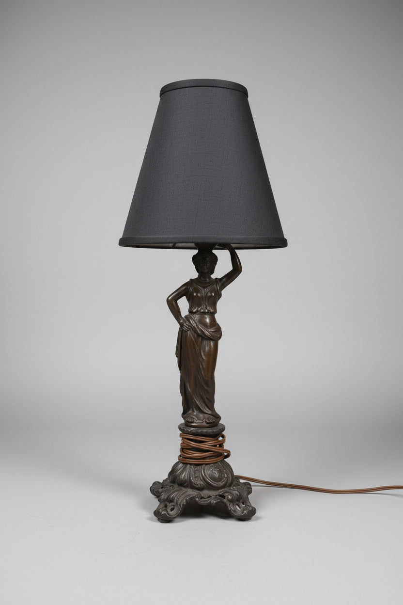 Classical Figurine Table Lamp with Charcoal Shade