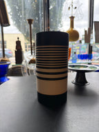 Striped Ceramic Vessel with Contrasting Band Details
