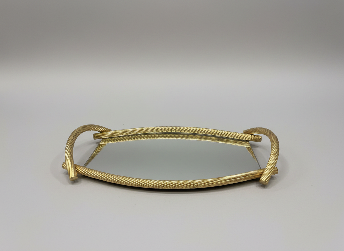 Vintage Italian Brass Twisted Handle Mirror Tray