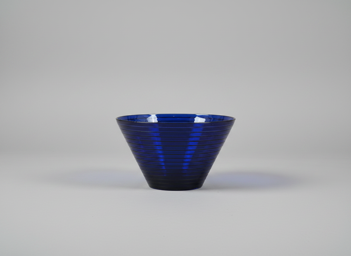 Cobalt Blue Striped Glass Bowl