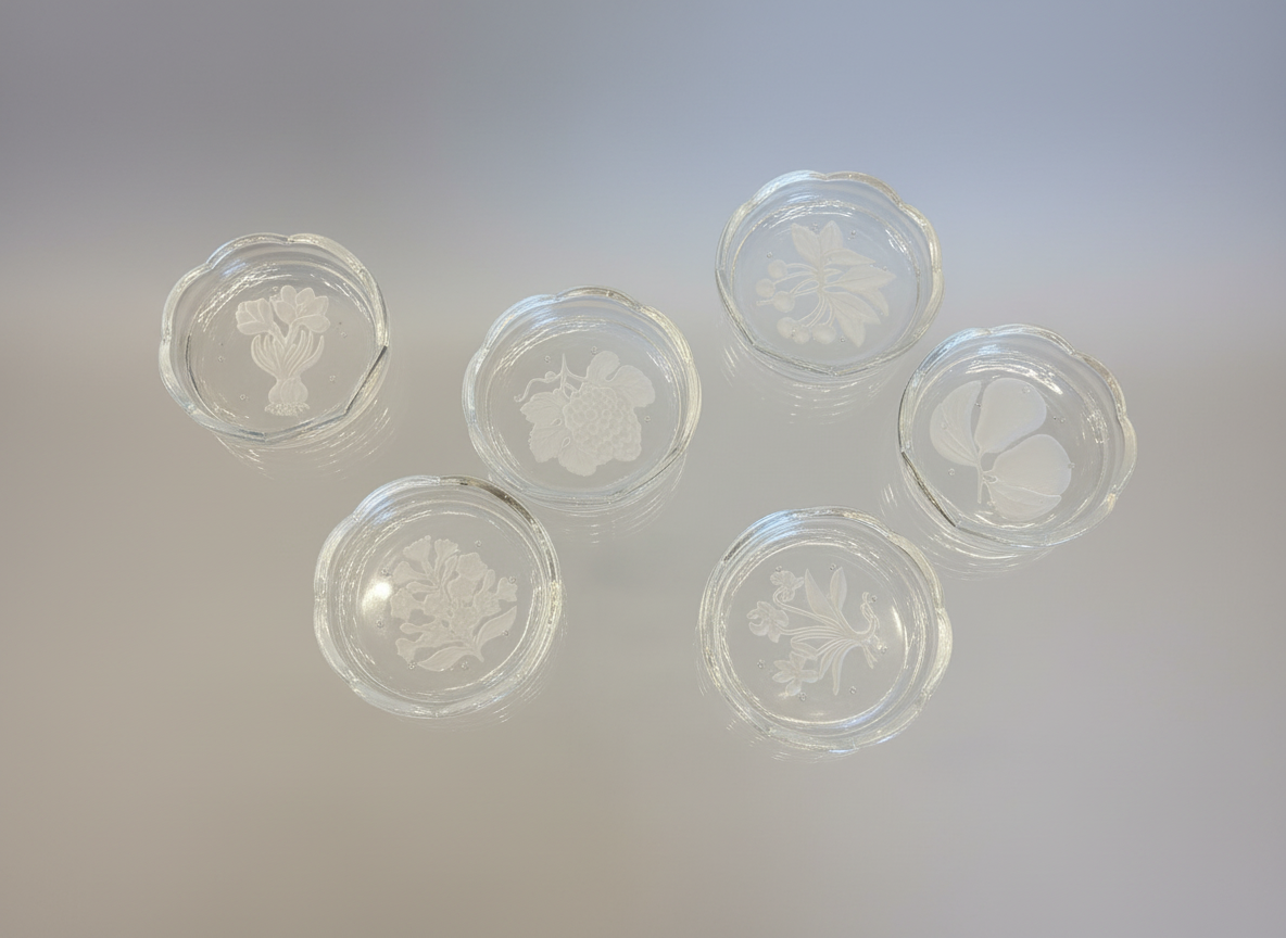 Vintage Etched Glass Ashtrays or Coasters