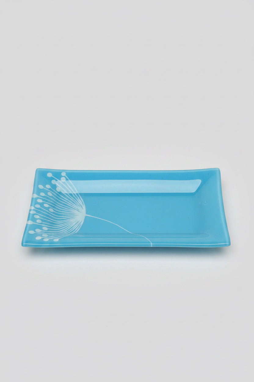 Fused Glass Blue Flower Tray