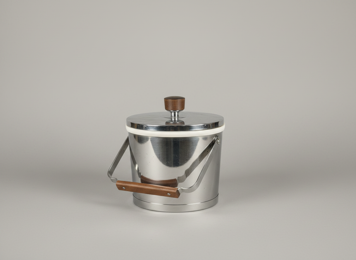 Atapco Mid-Century Stainless Steel Ice Bucket with Teak Handle