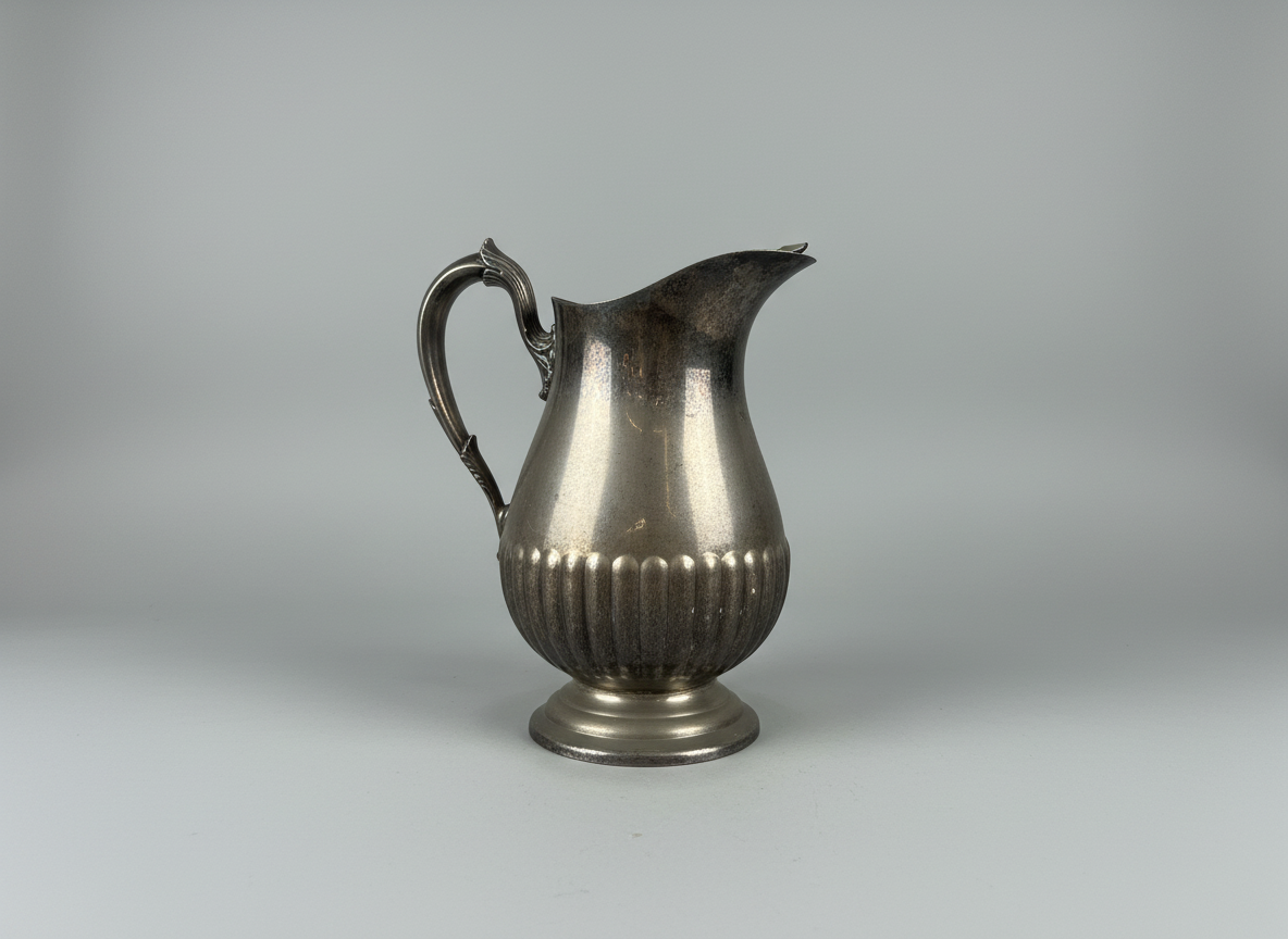 Vintage Silver Pitcher with Ribbed Base