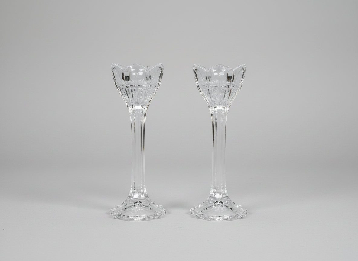 Set of 2 Gorham Crystal Lotus Candlesticks