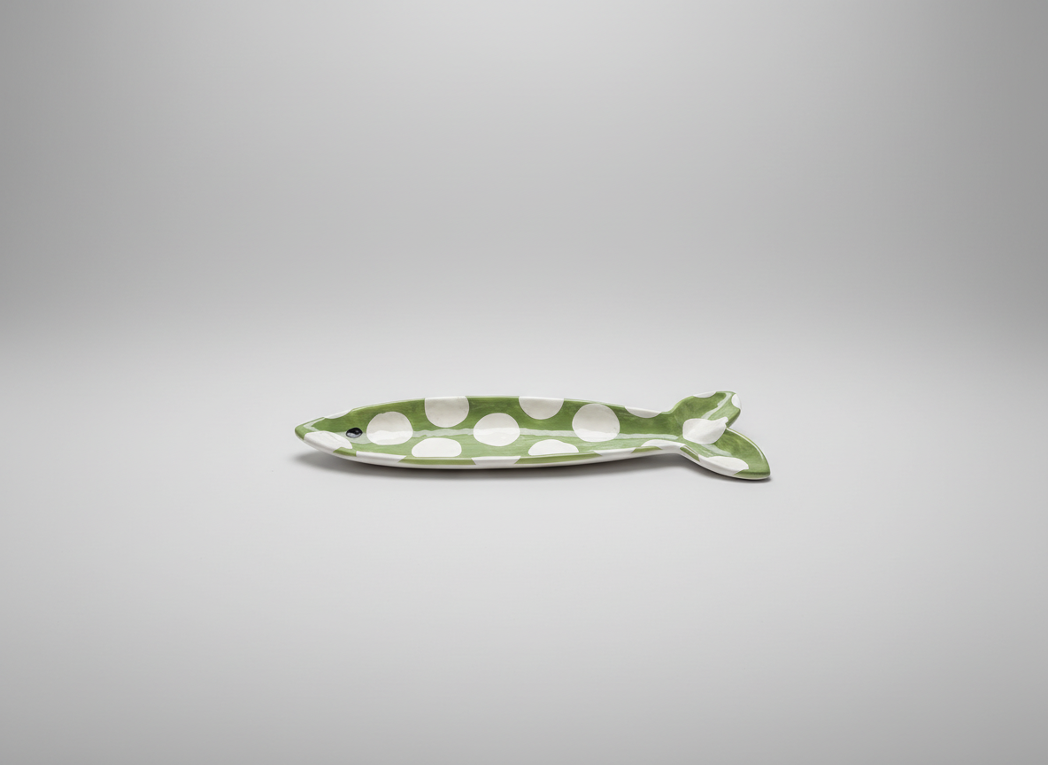 Green Polka Dot Fish Ceramic Dish