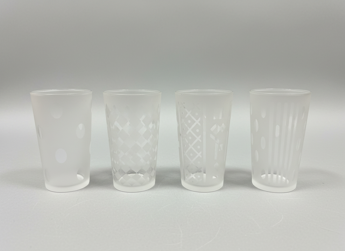 Set of 4 Frosted Geometric Etched Glass Tumblers