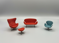 Fritz Hansen / Brio Arne Jacobsen Dollhouse Furniture Set, 1960s–1970s: Egg Chair, Swan Chair, Swan Sofa & Ottoman (1:16 Scale Replicas)