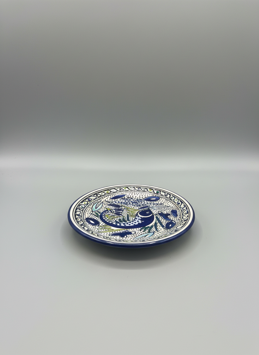 Hand-Painted Indigo & Chartreuse Ceramic Dinner Plate