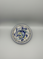 Hand-Painted Indigo & Chartreuse Ceramic Dinner Plate