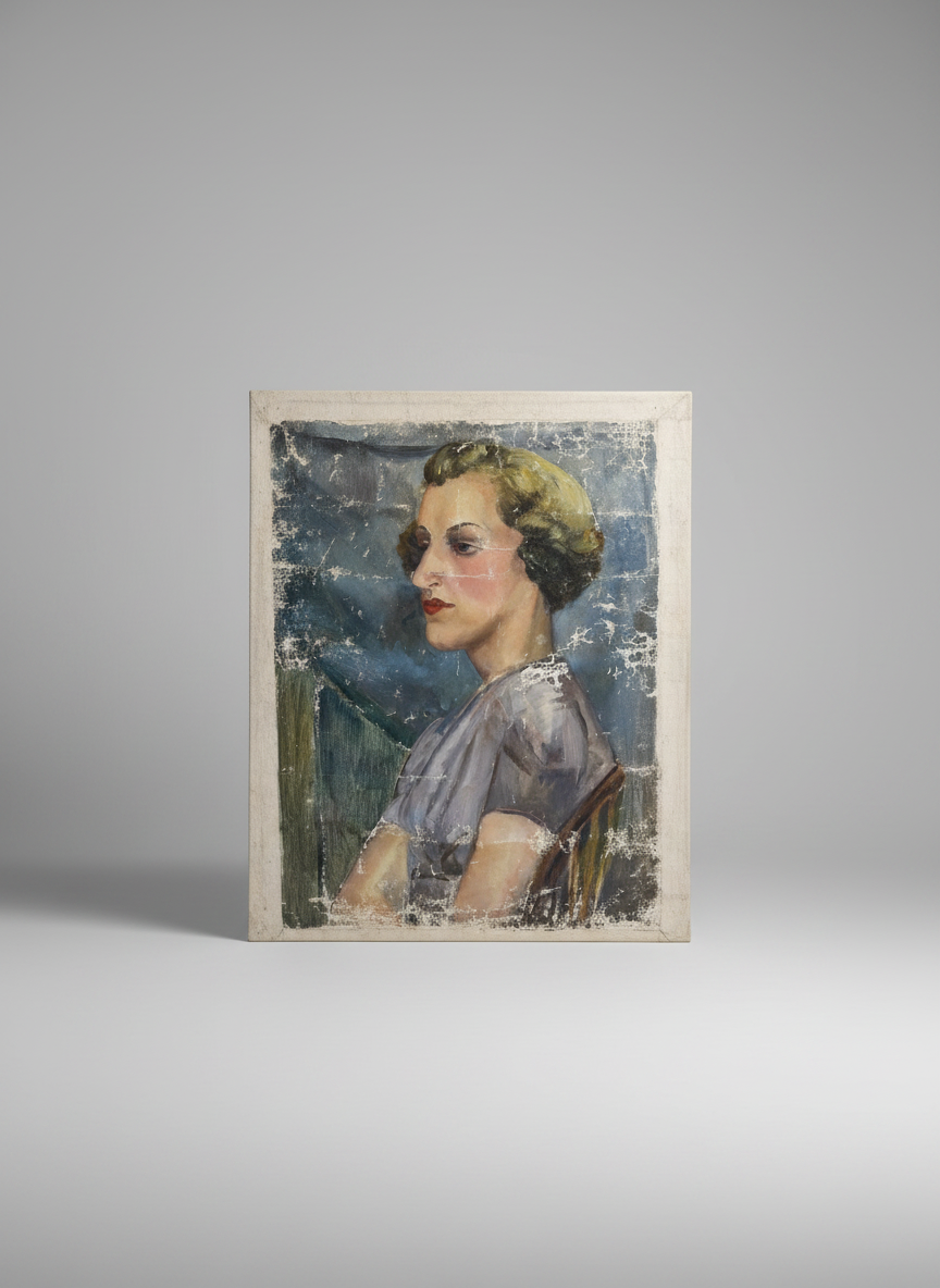 Vintage Study of a Woman Portrait on Canvas
