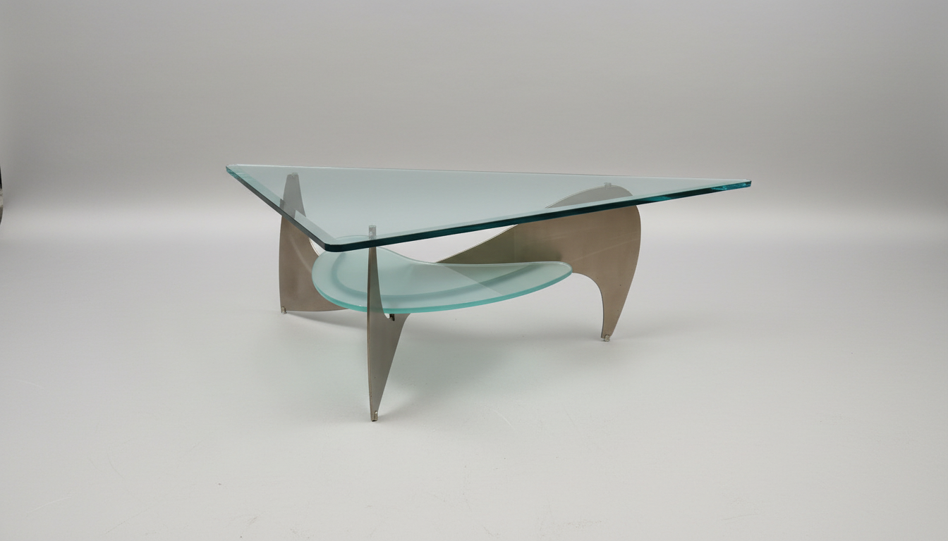 1980s Glass & Steel "Propeller" Style Coffee Table