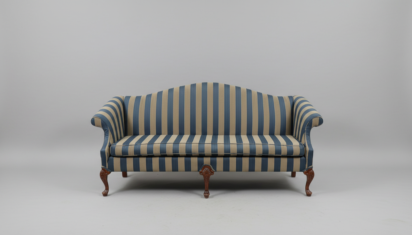 Antique 79" Striped Camelback Sofa with Cabriole Legs