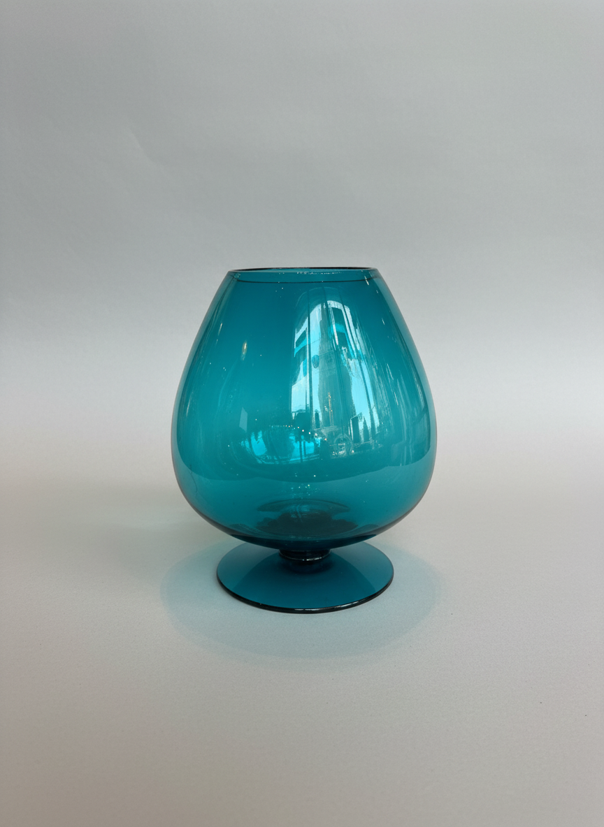 Vibrant Teal-Blue Glass Brandy Snifter Decorative Vase