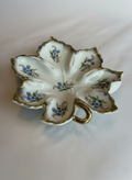Vintage Porcelain Leaf-Shaped Dish/Catchall with Hand-Painted Forget-Me-Nots