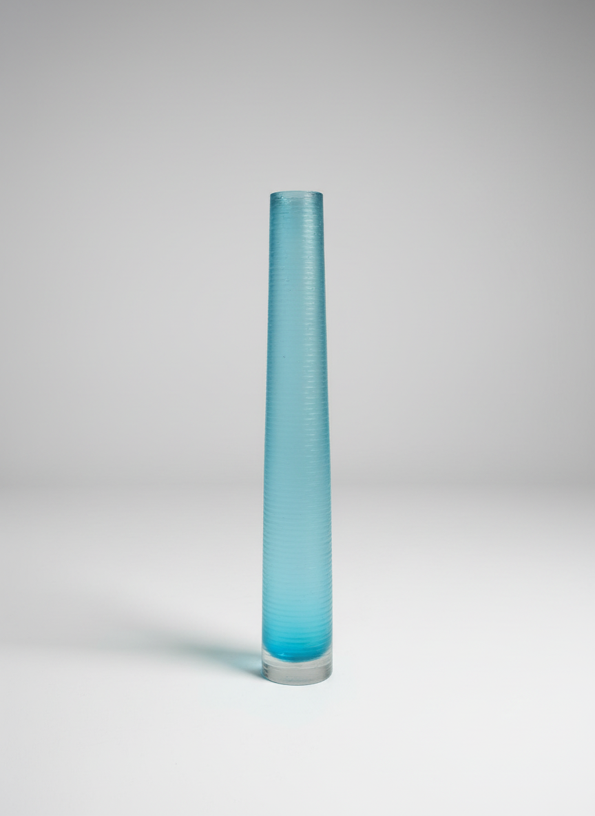Tall Turquoise Glass Vase with Textured Surface