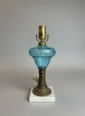 Vintage Blue Glass Table Lamp with Brass/Marble Bade