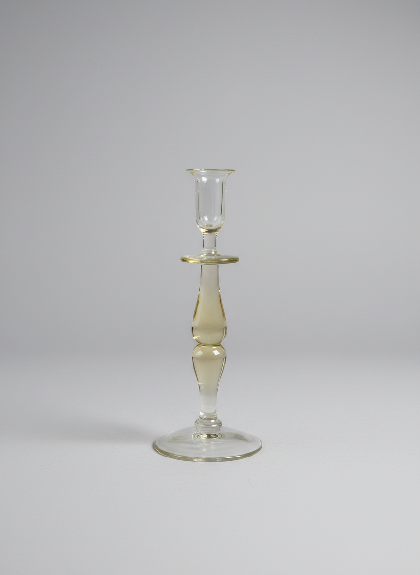 Vintage Glass Candlestick Holder with Amber Accents