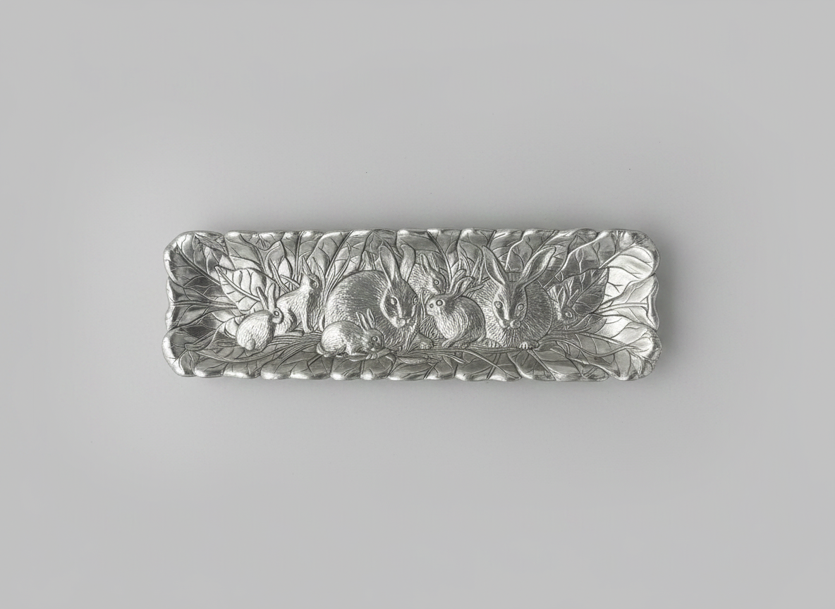 Vintage 1990 Arthur Court Cast Aluminum Serving Tray with Rabbit & Woodland Design