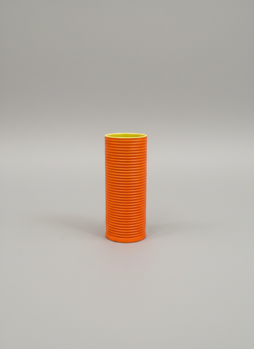 Vibrant Orange Ceramic Vase with Ribbed Texture