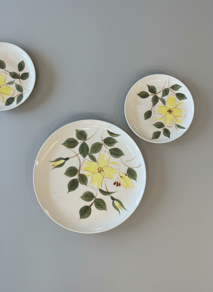 Vintage Kanedai "Pixie Gold" Hand-Painted Ceramic Plates - Set of 11