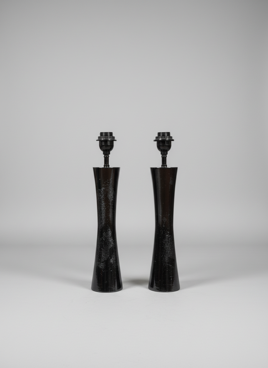 Pair of Cb2 Black Textured Metal Table Lamps