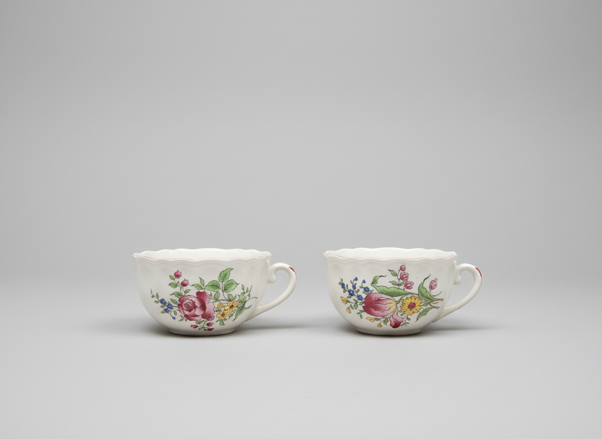 Pair of Luneville France Floral Teacups