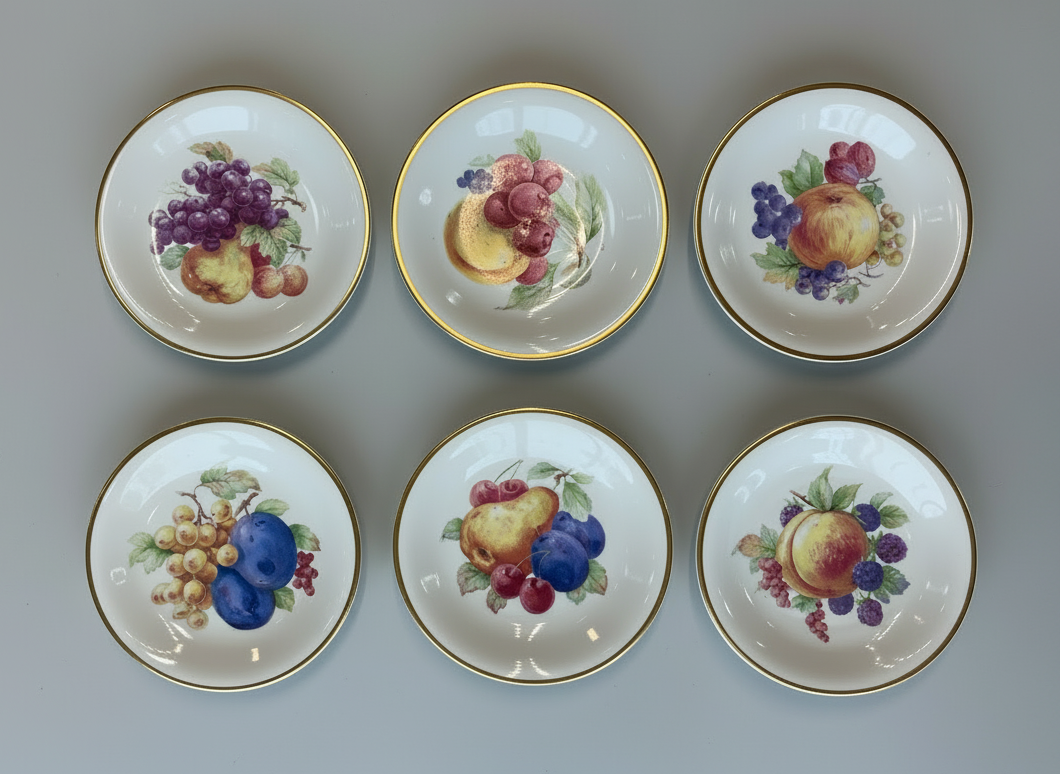 Set of 6 Vintage Zeh Scherzer Bavaria Fruit Plates With Gold Trim