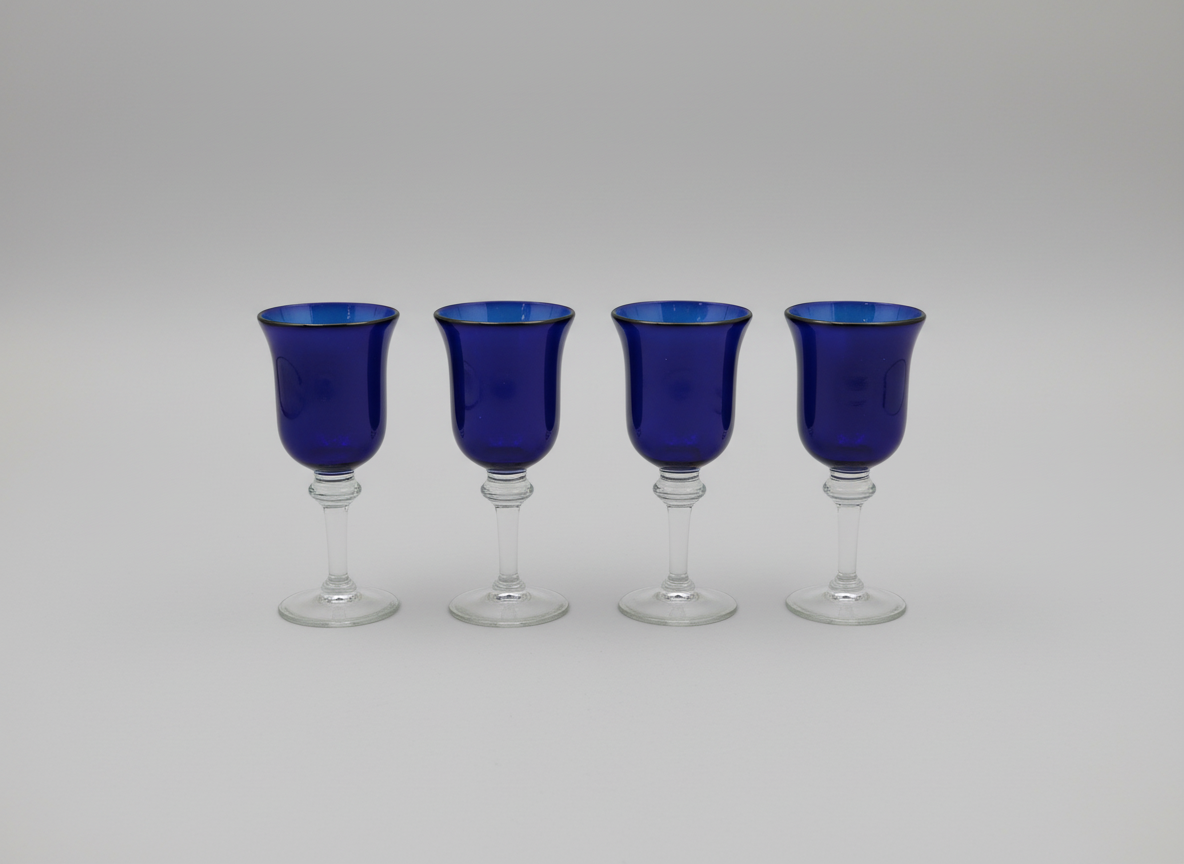Set of Four Cobalt Blue Stemmed Goblets