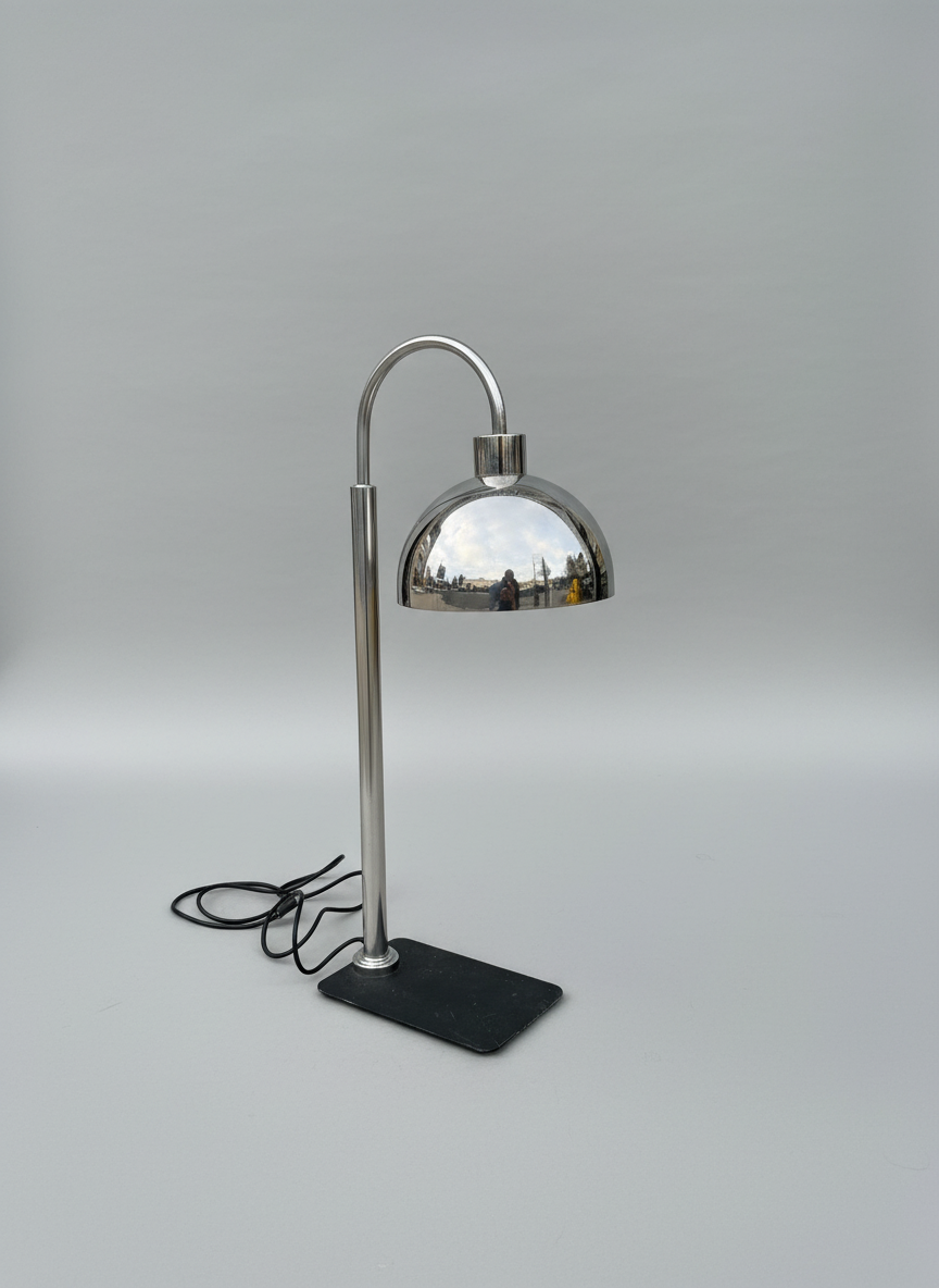 Polished Chrome Arc Lamp with Iron Foot