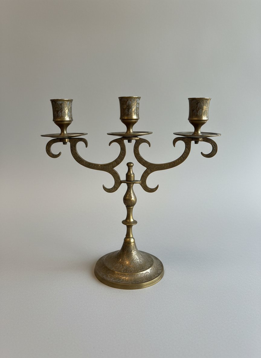 Vintage Brass 3-Arm Candelabra