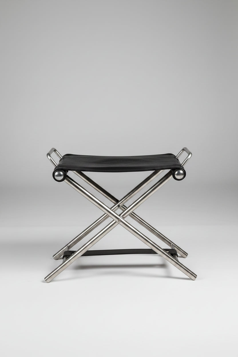 Leather & Chrome Folding Stool