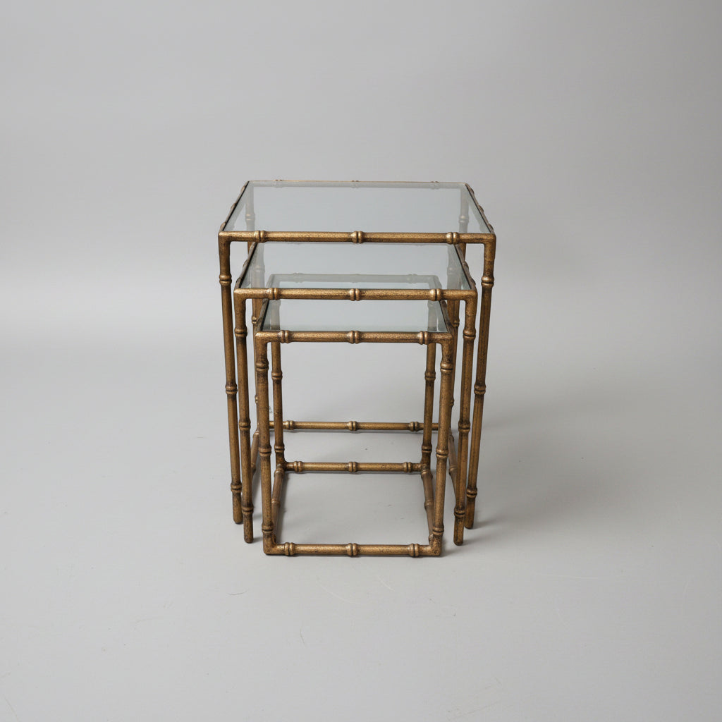 Set of 3 Brass Bamboo Nesting Tables
