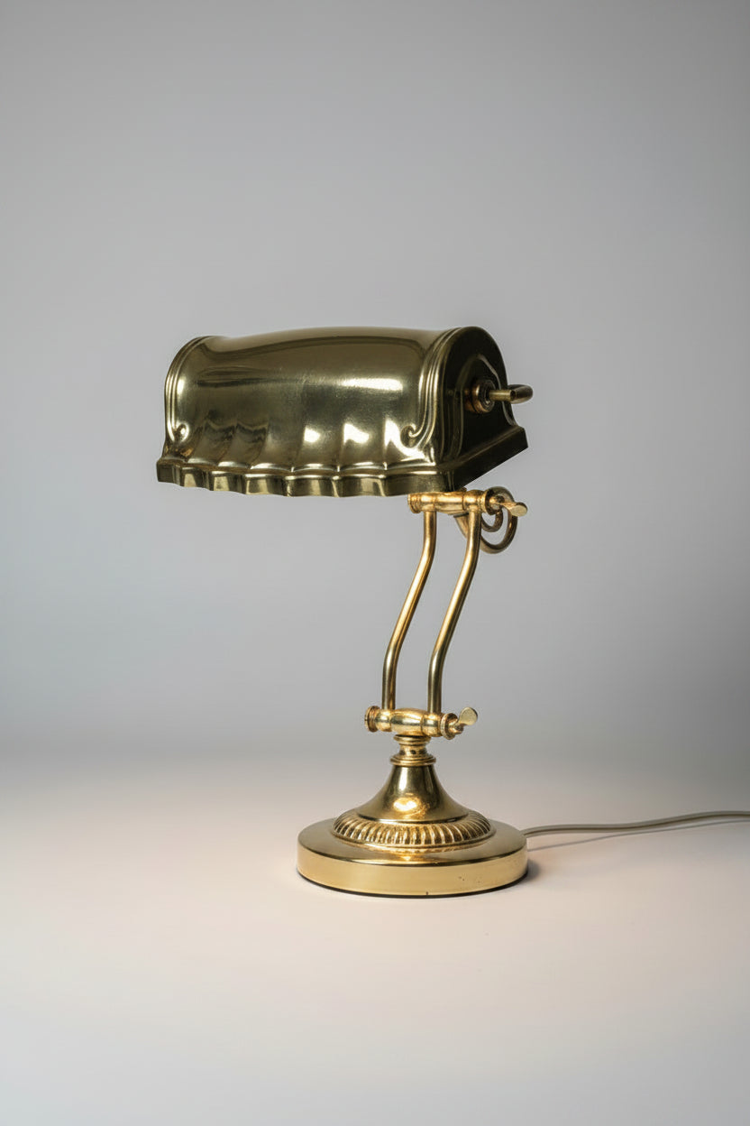 Brass Bankers Lamp with Detailed Brass Shade