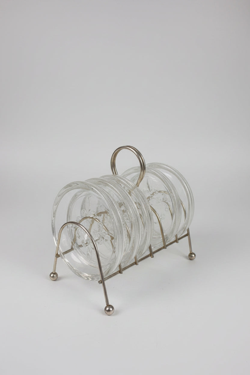 MCM Fleur-de-lies Coasters with Metal Holder