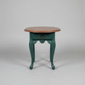 Pair of Oval Side Tables in Forest Green & Oak. 22" H x 22" W x 26" D
