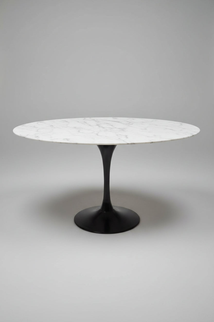 Marble Oval Tulip Table & Black Base 48 32 x 29