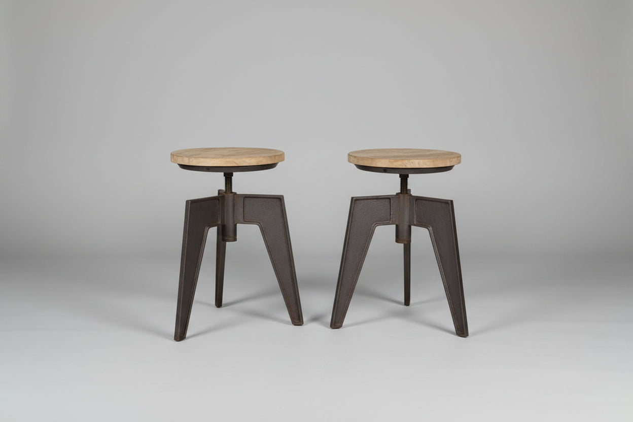 Industrial Stool with wood seat