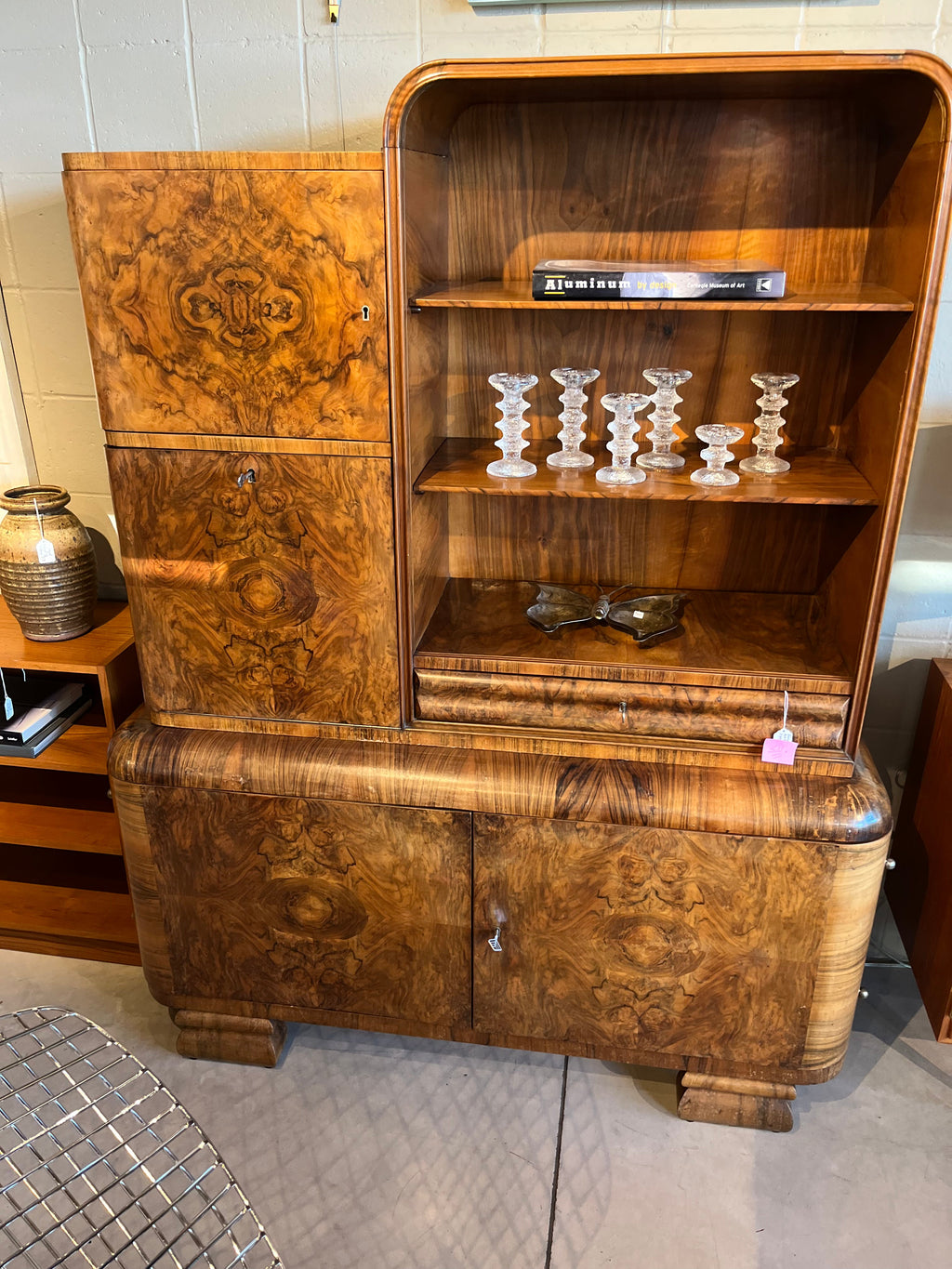 Vintage Burl Wood Bar Cabinet