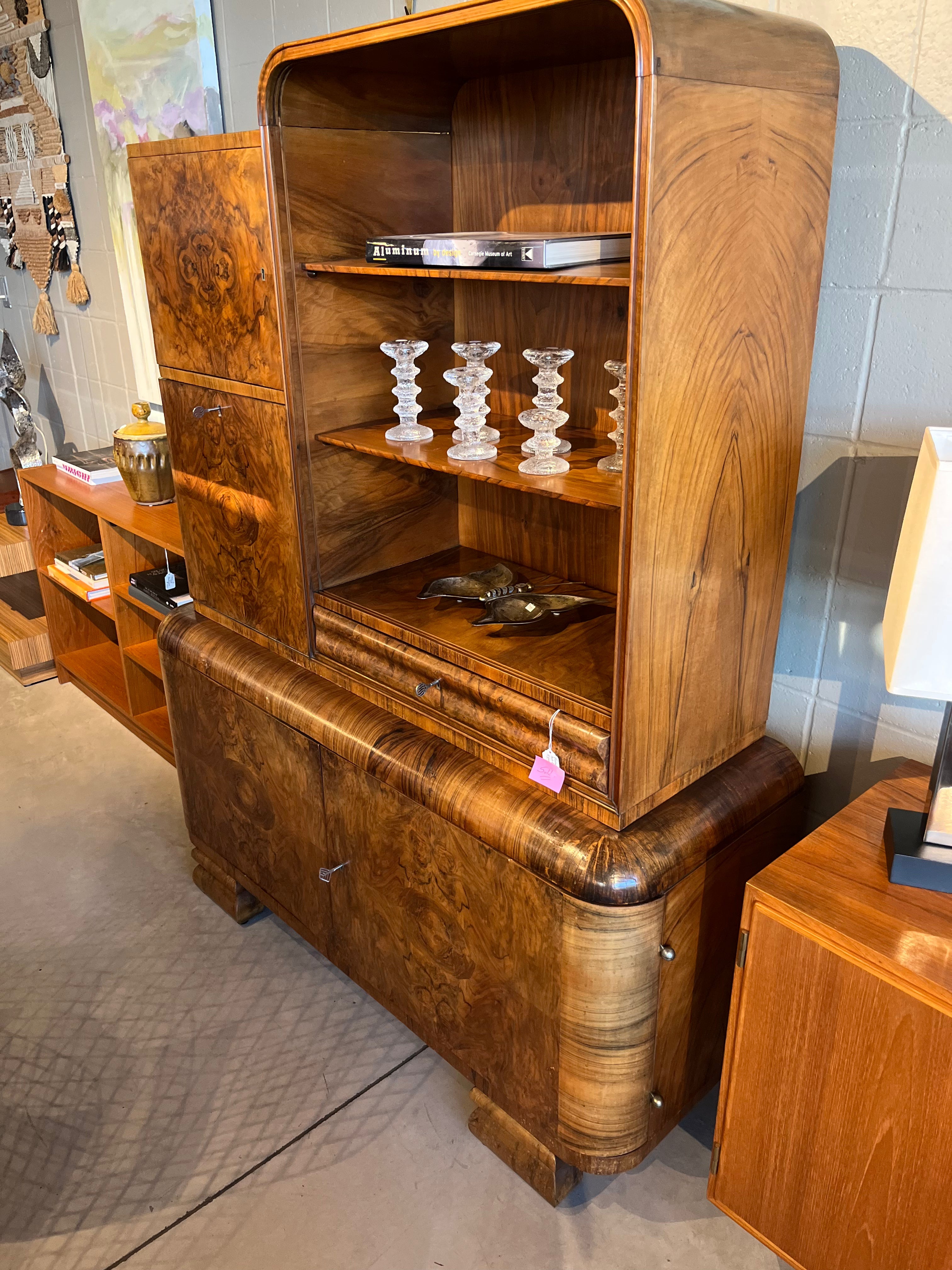 Vintage Burl Wood Bar Cabinet