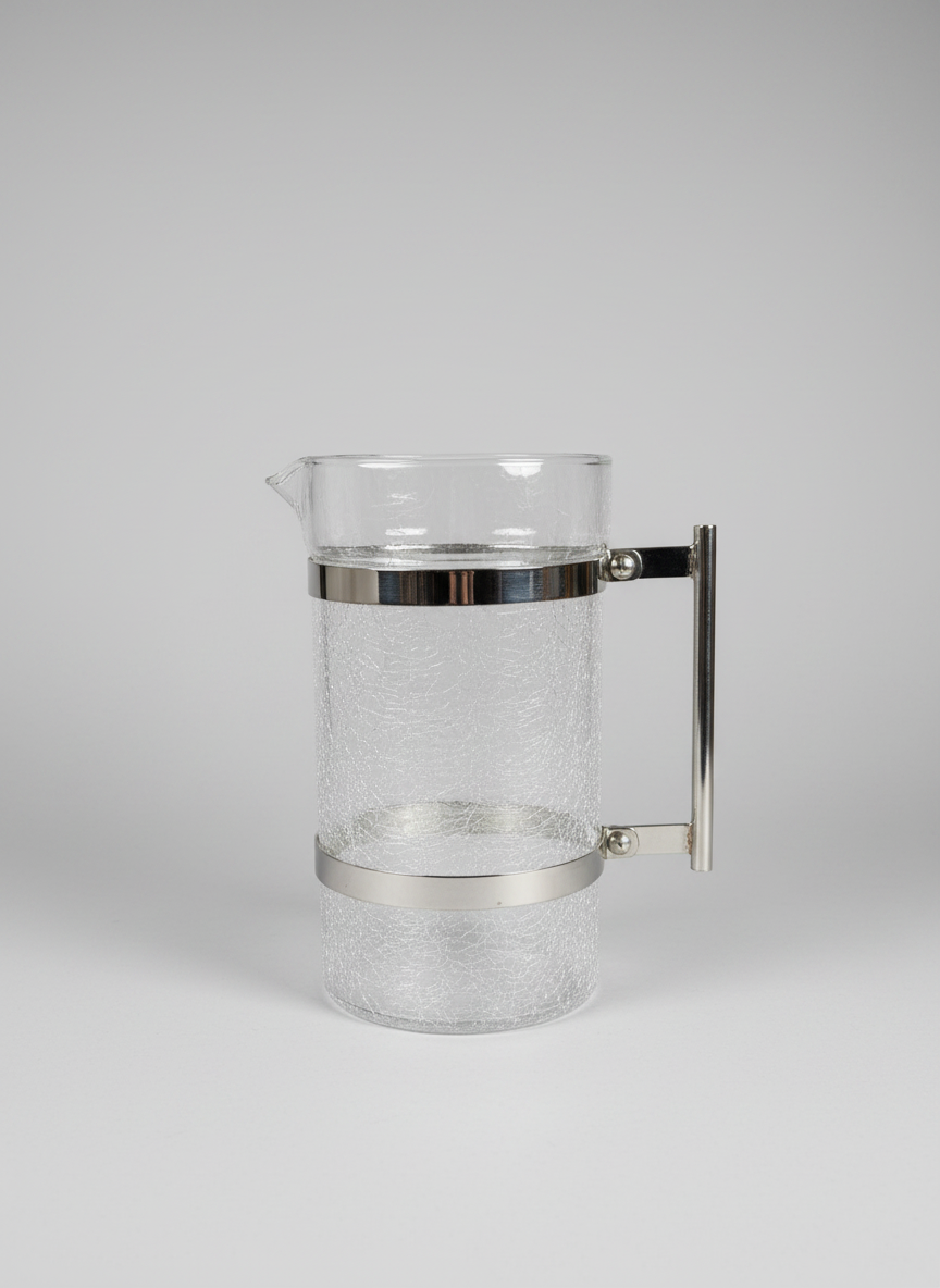 Crackle Glass Pitcher with Chrome Band