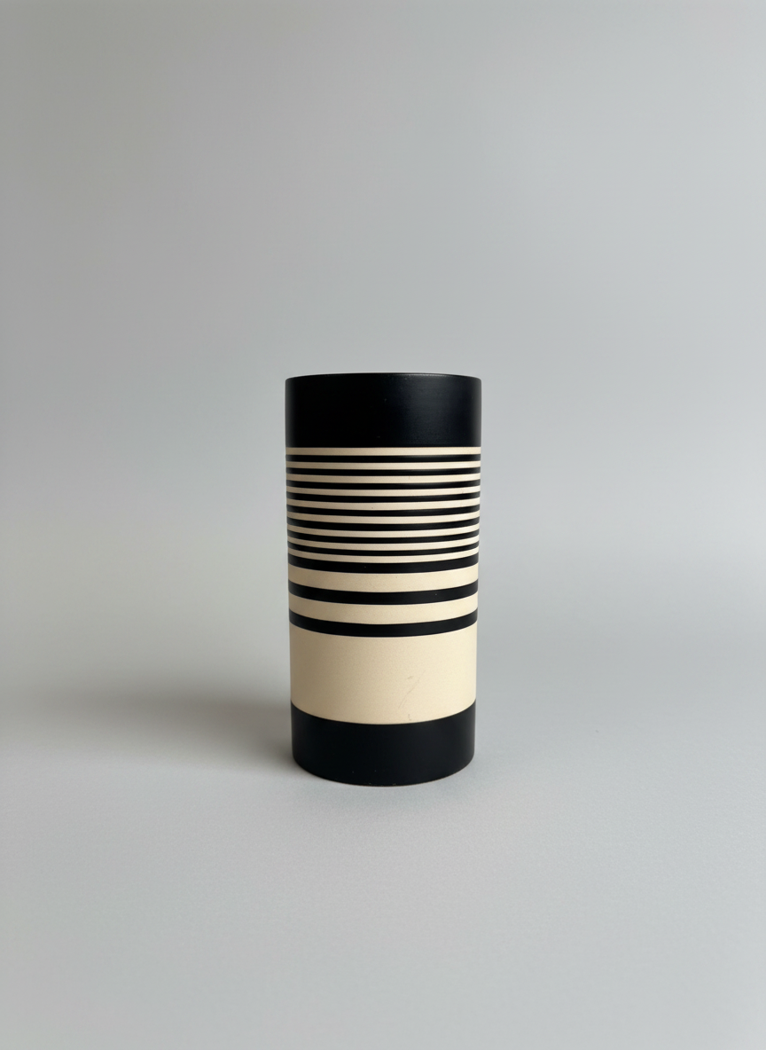 Striped Ceramic Vessel with Contrasting Band Details