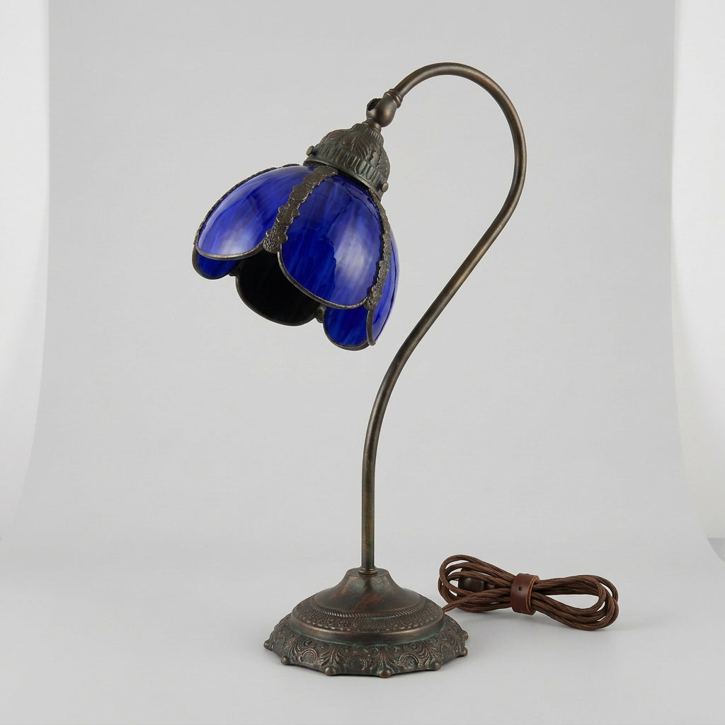 Goose neck stained glass "tiffinay" table lamp