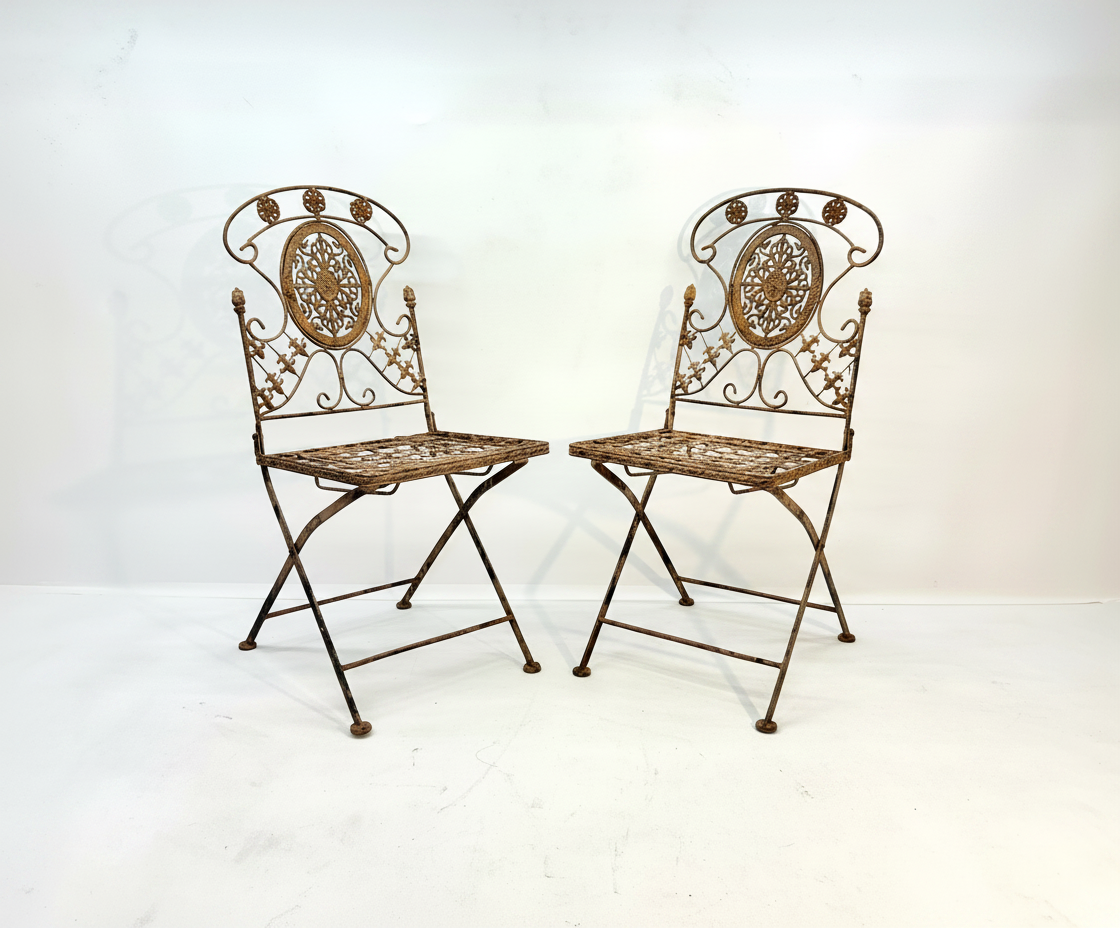 Pair of Wrought Iron/Metal Folding Chairs