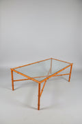 Circa 1960 Orange Metal "Bamboo" & Glass Coffee Table
