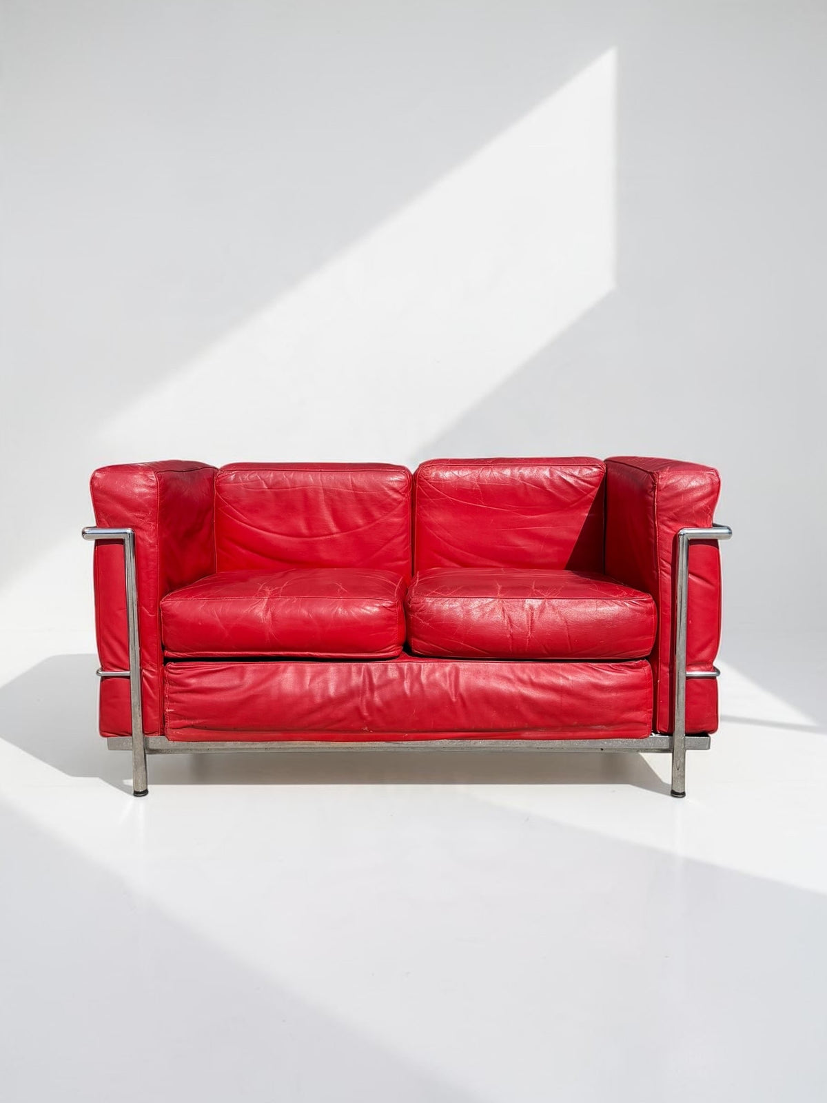 Red Leather LC2 Loveseat Le Corbusier for Alivar