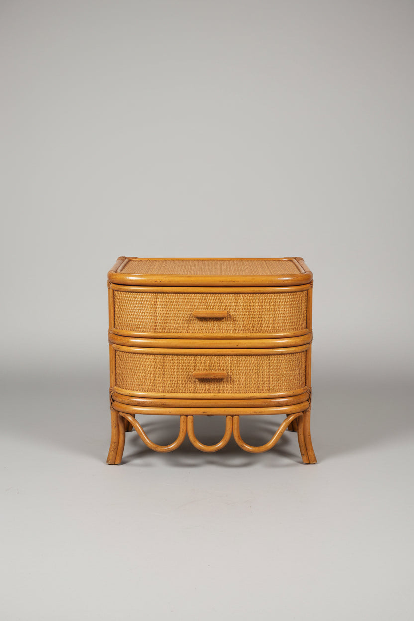 Two Drawer Bentwood bamboo and cane night stand