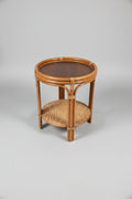 Vintage Rattan and Bamboo side table 20" D x 20" H